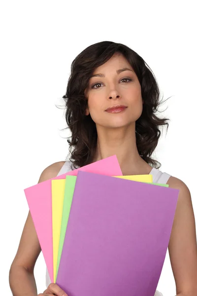 Woman holding files — Stock Photo, Image