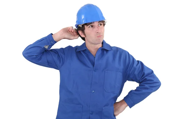 Confused plumber doesn — Stock Photo, Image