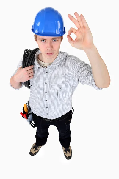 Electrician making OK gesture — Stock Photo, Image