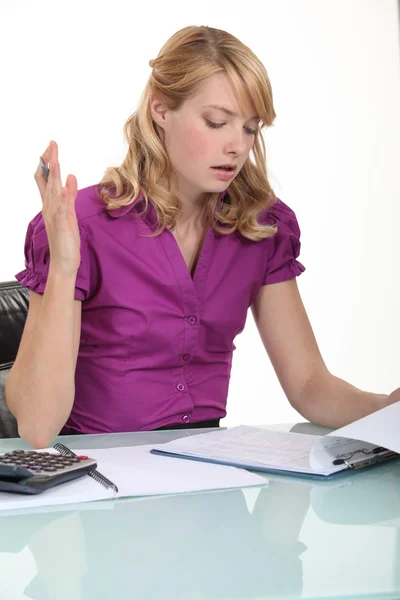 Office worker unhappy with a document — Stock Photo, Image