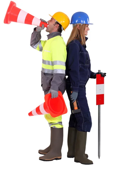 A couple of road workers. — Stock Photo, Image