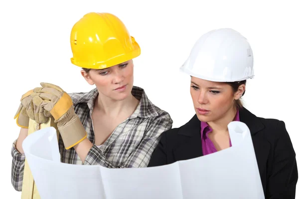 Trabajador de la construcción mirando un plan con un ingeniero —  Fotos de Stock