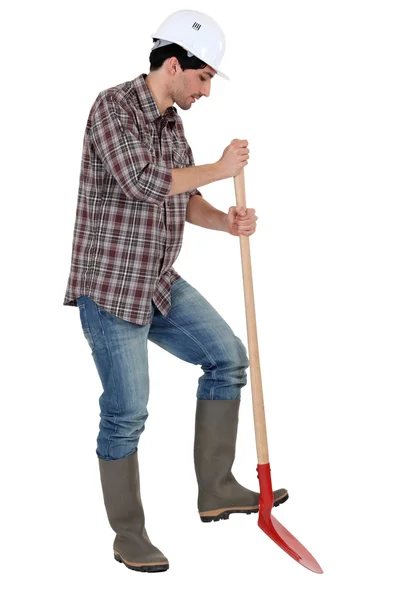 Mason with shovel — Stock Photo, Image