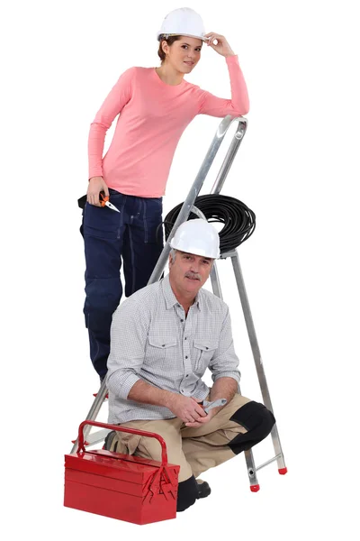 Two electricians starting new job — Stock Photo, Image