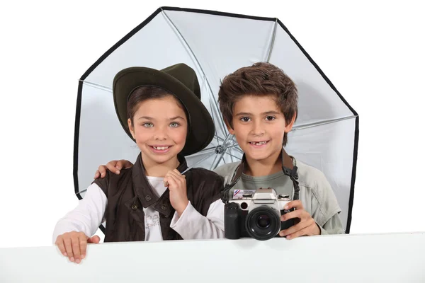 Barn klädda som fotografer — Stockfoto