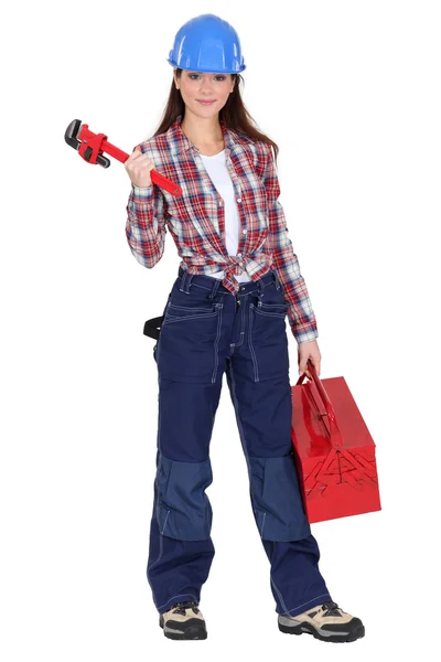 Eager young female plumber — Stock Photo, Image