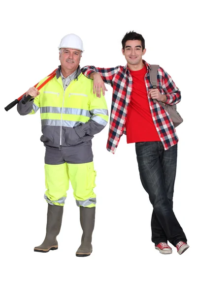 Builder with young student — Stock Photo, Image