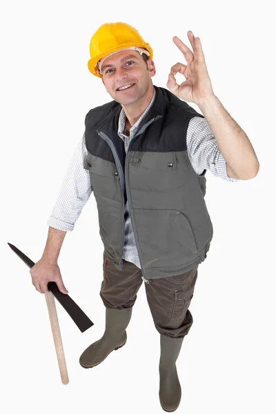 Builder stood with his axe — Stock Photo, Image