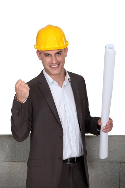Architect raising his fist in victory — Stock Photo, Image