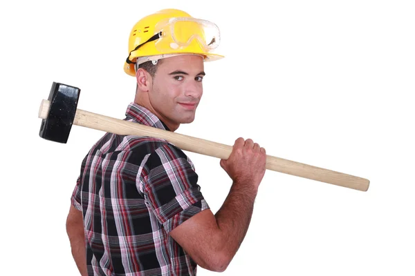 Builder with a sledgehammer — Stock Photo, Image