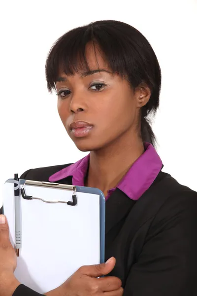 Una donna d'affari nera appunti . — Foto Stock