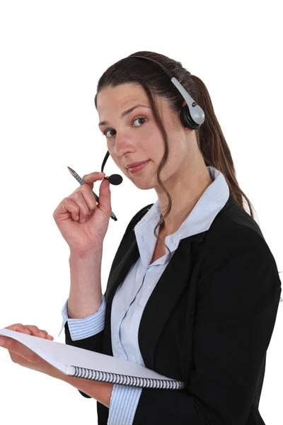 Receptionist with headset — Stock Photo, Image