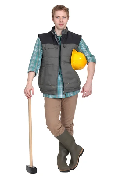 Man stood with sledge hammer — Stock Photo, Image