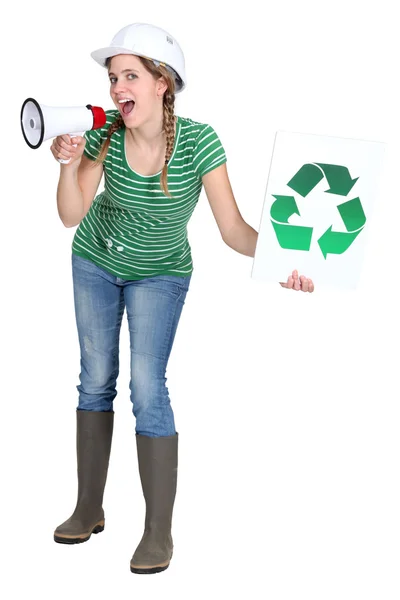 Menina gritando em megafone — Fotografia de Stock