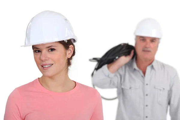 Man and woman electricians — Stock Photo, Image