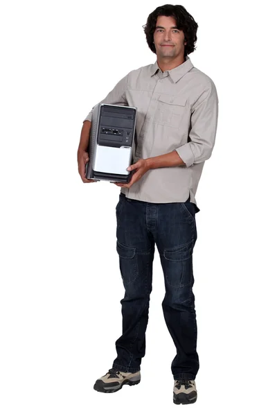 Homem com um disco rígido de computador — Fotografia de Stock