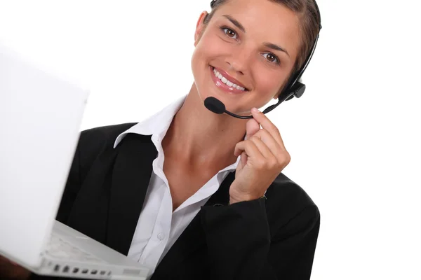 Hotline operator with a computer Stock Image