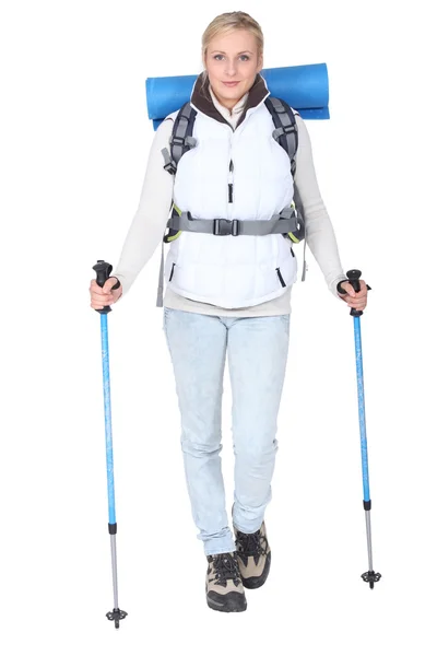 Female hiker in studio — Stock Photo, Image