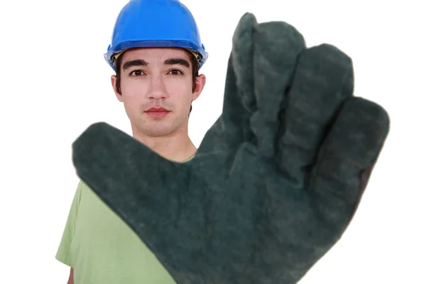 Craftsman wearing gloves — Stock Photo, Image