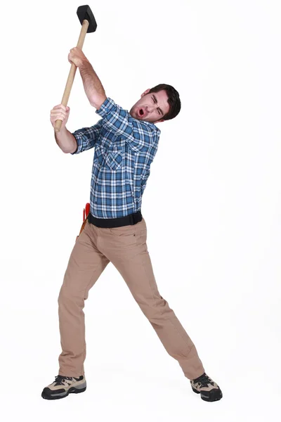 Man using sledge-hammer — Stock Photo, Image