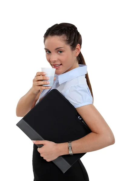 Secretary drinking coffee — Stock Photo, Image
