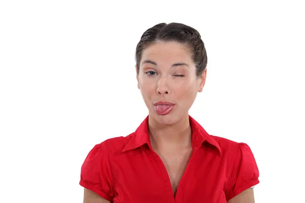 Brunette pulling a silly face — Stock Photo, Image