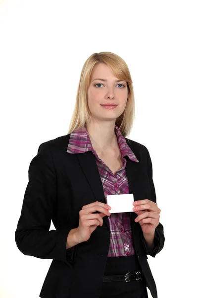 A businesswoman presenting her card. Stock Image