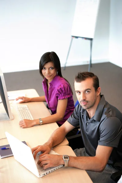 Dois colegas trabalhando juntos no computador — Fotografia de Stock