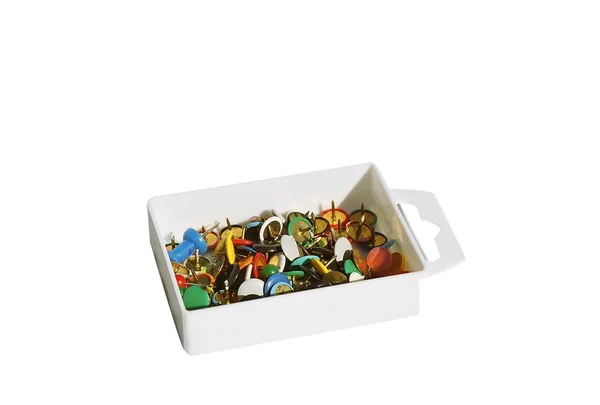 Box of drawing pins — Stock Photo, Image