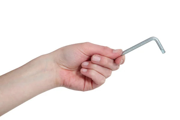 Hand with allen key — Stock Photo, Image