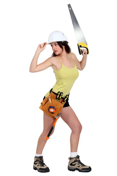 Sexy Frau mit Werkzeugen — Stockfoto
