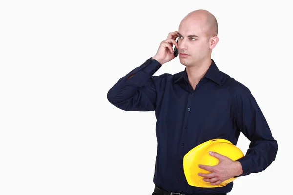 Bald architect making telephone call — Stock Photo, Image