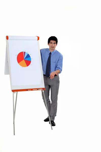 Homem ficou por flip-chart dando apresentação — Fotografia de Stock