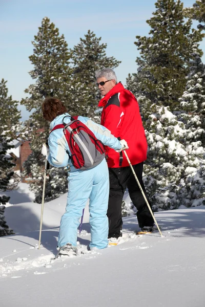 Volwassen ski paar — Stockfoto