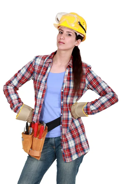 Serious woman with tools — Stock Photo, Image