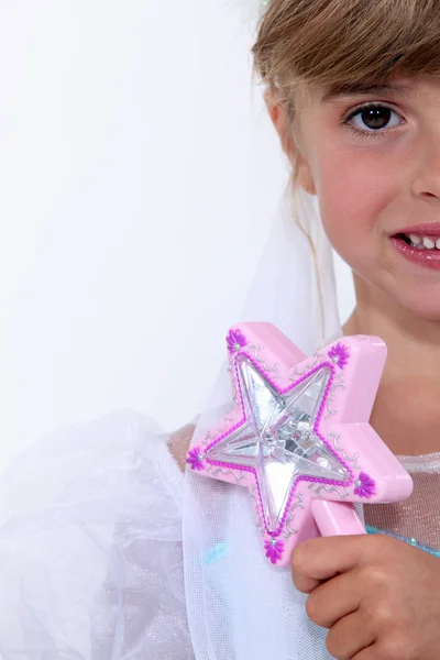 Figlia vestita da principessa con bacchetta — Foto Stock