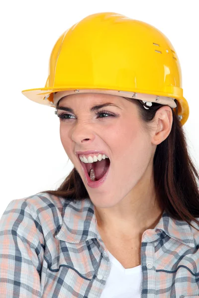 Female builder shouting — Stock Photo, Image