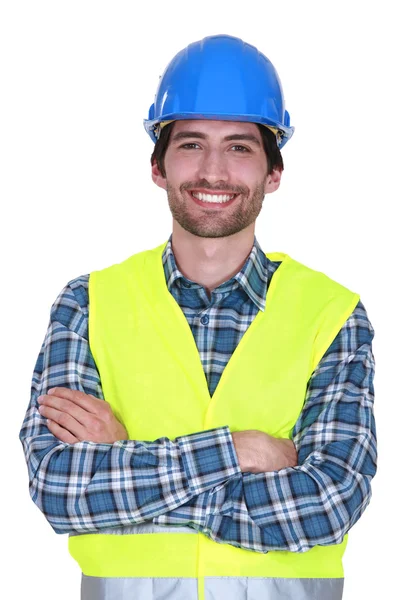 Ouvrier de la construction souriant — Photo