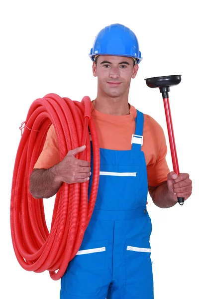 Plumber with a plunger — Stock Photo, Image