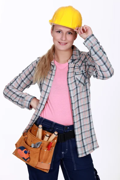 Blond female builder — Stock Photo, Image