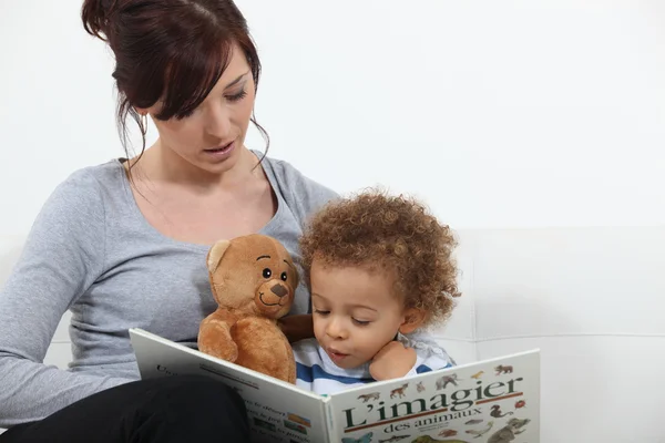 Moeder lezing verhaal te zoon — Stockfoto