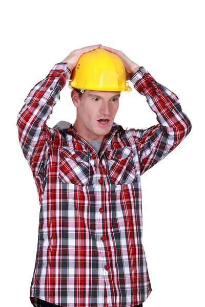 Shocked construction worker — Stock Photo, Image