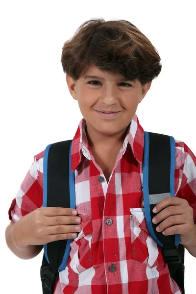 Schoolboy with satchel — Stock Photo, Image