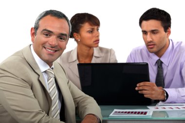 Small business team having discussion clipart