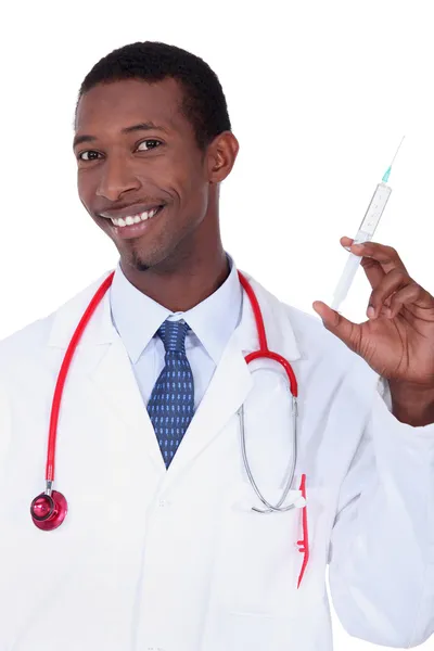 Man with syringe in hand — Stock Photo, Image
