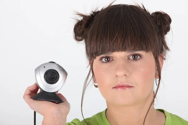 Junge Frau mit einer Webcam godreau _ lea _ 140410 — Stockfoto