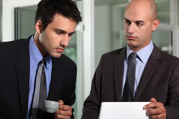 Ondernemers op zoek naar een laptop — Stockfoto