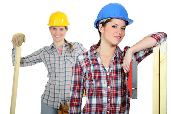 Constructoras femeninas con madera —  Fotos de Stock