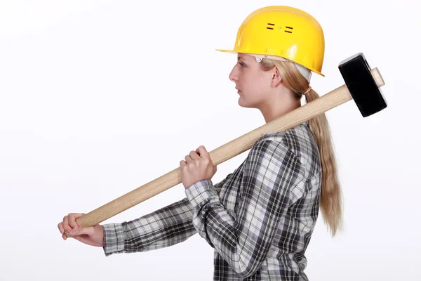 Woman using sledge-hammer — Stock Photo, Image