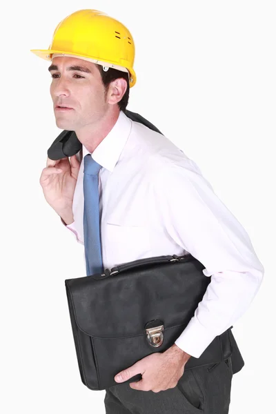 Construction businessman holding a briefcase — Stock Photo, Image